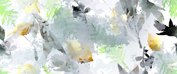 Aesthetic Seamless Pattern. Leaves Trees, Shrubs Stamp Effect. Neutral Tree Leaf Pattern. Texture Spots Watercolor Overlay. Transparency Wallpaper Rustic Modern Design. Fancy Delicate Fabric Textile.