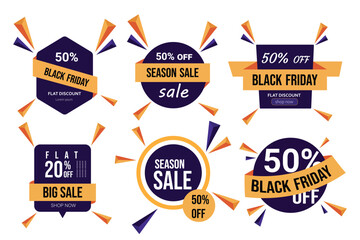 Obraz premium Set of Black Friday and Season Sale Promotional Badges, Discount Labels and Banners 