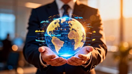 Businessman holding digital globe - Powered by Adobe
