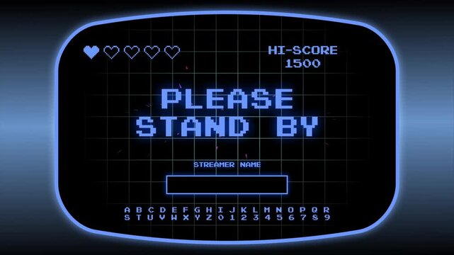 Please Stand by Text Pixel Neon Gaming HUD Screen Motion