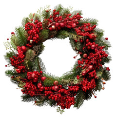 Festive Christmas wreath with red berries and greens