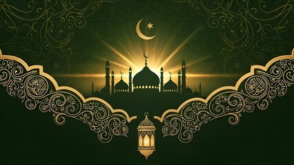 Ramadan background with mosque and crescent moon