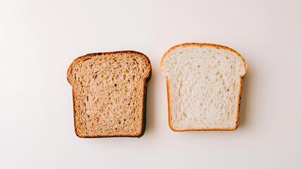 Whole grain bread slices display contrast between light and dark textures, showcasing variety in bread types