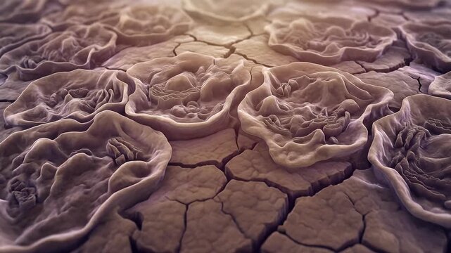 Microscopic view of cracked dry skin cells surface texture.