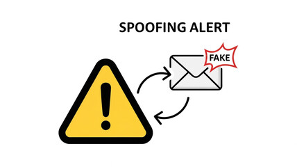Spoofing Alert Concept with Warning Sign and Fake Email Notification Icon