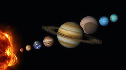 Digital of the solar system with planets aligned in space digital sun Mercury