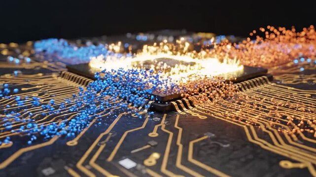Blue particles on circuit board