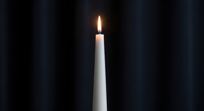 Single lit candle flame glowing in dark minimalist vector illustration - Powered by Adobe