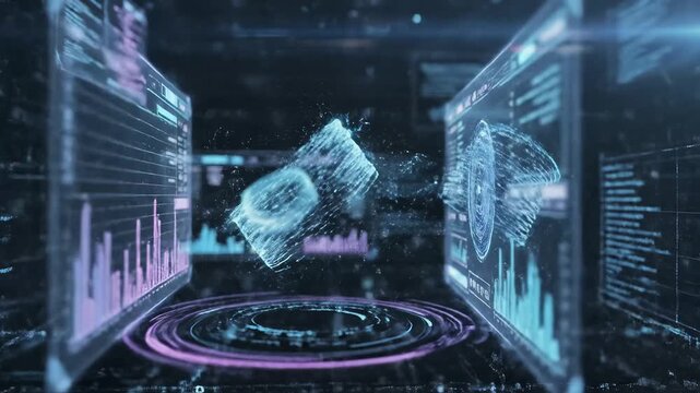 Futuristic digital interface with data visualization