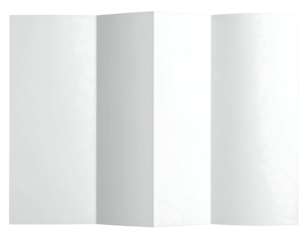A flat, folded piece of white paper, showing four panels created by vertical folds. It has a slightly shadowed effect