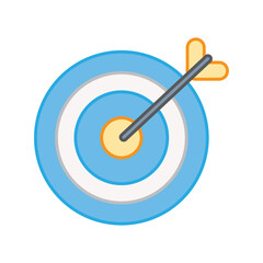 A blue bullseye target with an arrow hitting the center, symbolizing successful objectives