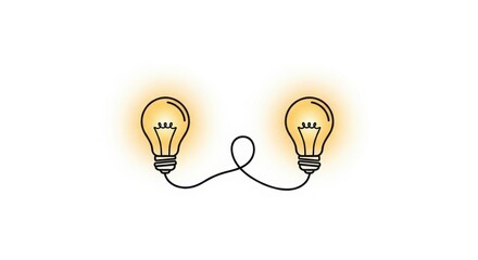 Two glowing light bulbs connected by line creative idea innovation vector illustration