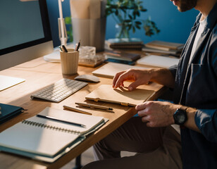 Hands Organizing Personal Desk Items