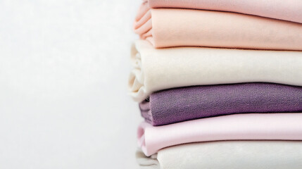 Soft pastel colored fabrics stacked neatly create calming and elegant display, perfect for various creative projects