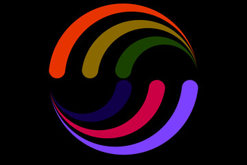 a logo shape with 3 colors red, green, and blue forming a spiral circle