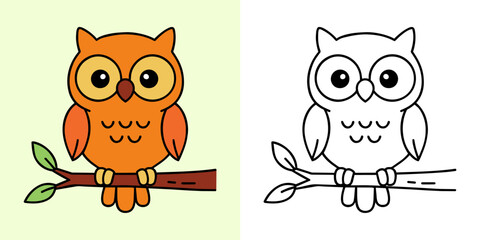 Fototapeta premium Cute owl character Cartoon Coloring Page For Kids