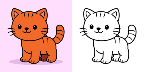 Cute Cat Cartoon Coloring Page For Kids