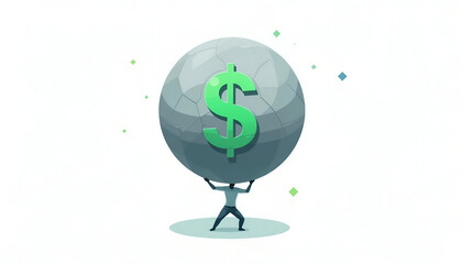 Stressed businessman overwhelmed by debt burden and financial pressure concept illustration for bankruptcy and loan management website banner