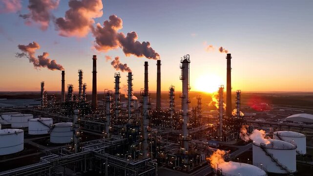Industrial refinery at sunset