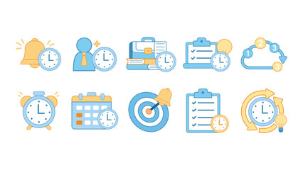 Collection of modern line icons related to time management scheduling productivity planning deadlines and work organization