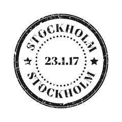 Post stamp, label or badge. Grunge imprint and postmark with text. Brown vintage circle postcard watermark. Used envelope design element. Vector illustration