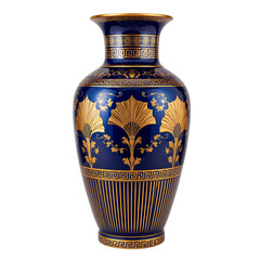 Elegant Cobalt Blue Ceramic Vase with Gold Greek Key and Fan Motifs