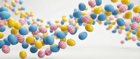 Colorful Easter eggs falling in various colors and patterns for Spring holiday celebration and decorative concept for greeting card