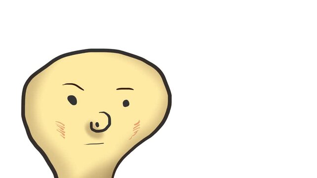A forgettable cute cartoon character or person tells or says something while turning their head to the side.