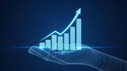 Hand holding a digital graph showing business growth