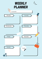 Weekly Schedule Planner Soft Pink Cute Illustrated, template, interface, menu, button, layout, infographic