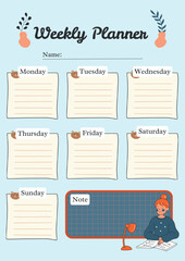 Weekly Schedule Planner Soft Pink Cute Illustrated, template, interface, menu, button, layout, infographic