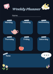 Weekly Schedule Planner Soft Pink Cute Illustrated, template, interface, menu, button, layout, infographic
