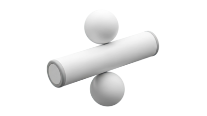 Minimalist division symbol made of white spheres and cylinder
