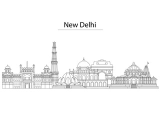 Fototapeta premium line art illustration Delhi skyline historic buildings