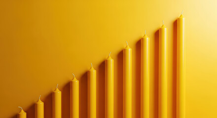 Obraz premium Ascending Yellow Candles Successive Growth Progress Gradient Candles Increase Development Bright Warm Business Concept Creative Idea Motivation Innovation
