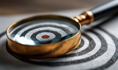 Magnifying Glass Focuses on Target Achievement Concept with Circles and Dot