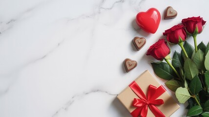 Elegant valentine's day gift arrangement on marble surface