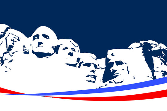 Presidents Day background with Mount Rushmore and American flag lines. Vector concept for 250th Anniversary of USA Independence Day