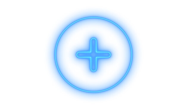 Colorful glowing neon plus sign button icon isolated on transparent background. Add new item. Increase. Create content. Zoom in. Positive indicator.