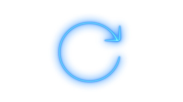 Colorful glowing neon circular arrow icon isolated on transparent background. Refresh symbol. Reload. Cycle. Undo button. Repeat element. Web UI design.