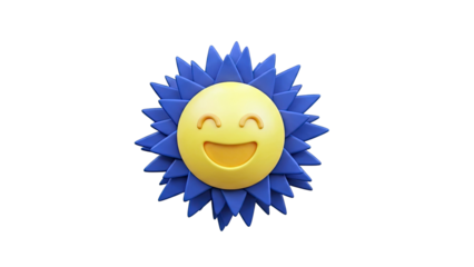 Happy Sun Emoji with Blue Petals