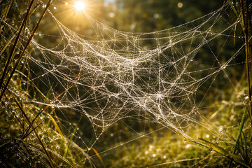 spider coweb with dew drops