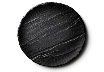 Black slate plate isolated on white background, showcasing its elegant texture and design, perfect for serving appetizers or desserts