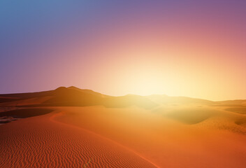 Panoramic view of orange sand dune desert with orange mountains and hill - Namib desert, Namibia