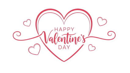 Happy valentines day calligraphy text in heart shape, isolated on transparent background
