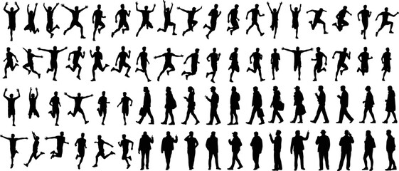 Man Silhouette Vector Set with Running Jumping Walking Poses