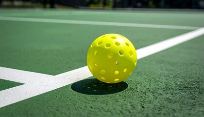 Yellow perforated ball on green court
