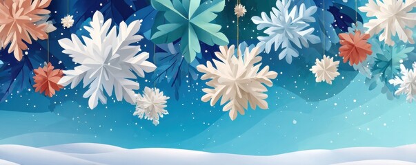Vector design of white snowflakes on a blue background, festive winter decorative pattern for holiday scenes