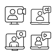 Fototapeta premium Four different types of online meeting, conference, or video call icons