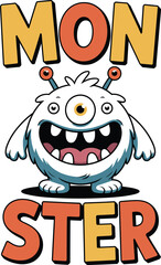 Fototapeta premium Colorful Cartoon Monster with Moon and Star Text